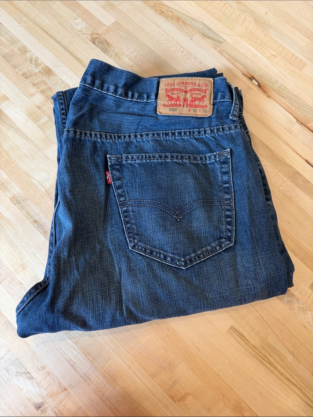 Levi's 36x30 Dark Blue Men's 569 Relaxed Straight Jeans
